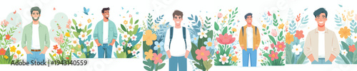 half body vector of a man standing happily in the park during spring