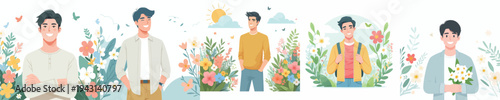 half body vector of a man standing happily in the park during spring