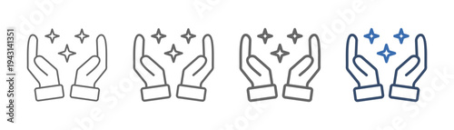 
outline icon set value with two hands and three stars design