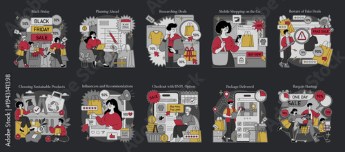 Black Friday Shopping Strategies Vector Illustration