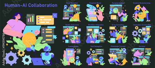 Human-AI Collaboration Enhancing Workflow Vector Illustration