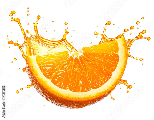 Vibrant orange slice bursting with refreshing juice droplets