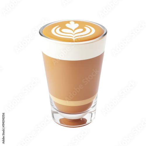 Deliciously Crafted Latte in a Clear Glass with Whipped Cream Topping Isolated on transparent background