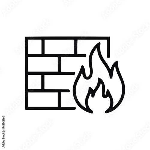 Minimalist Firewall Icon Featuring Brick Wall and Flame Representing Network Security and Cyber Defense