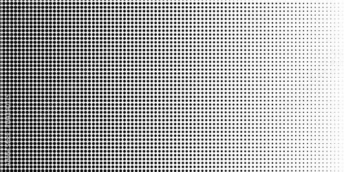 Dotted halftone gradient texture. Vanishing polka dot background. Repeating dots gradation pattern background. Black fading comic pop art overlay backdrop. Raster effect wallpaper. Vector halftone
