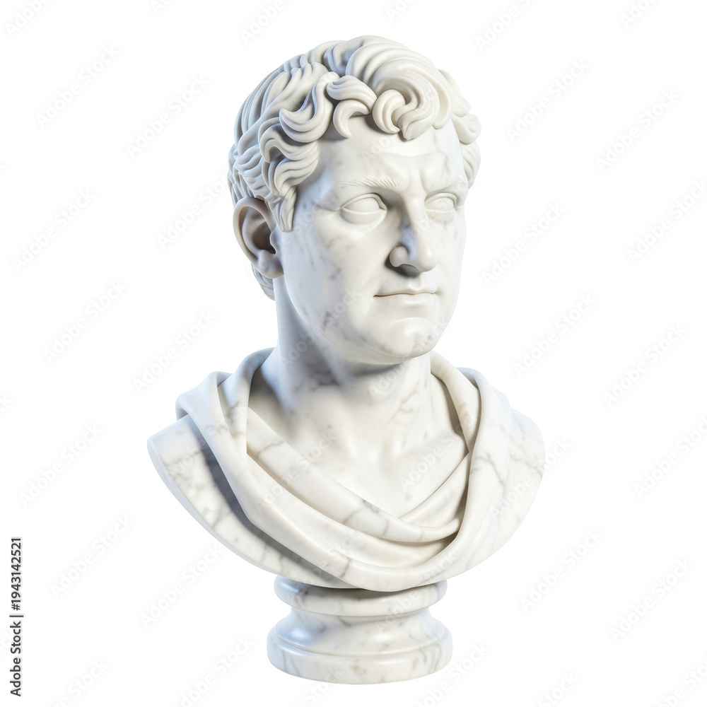 Fototapeta premium Classic White Marble Bust of a Roman Emperor with Detailed Features Isolated on transparent background