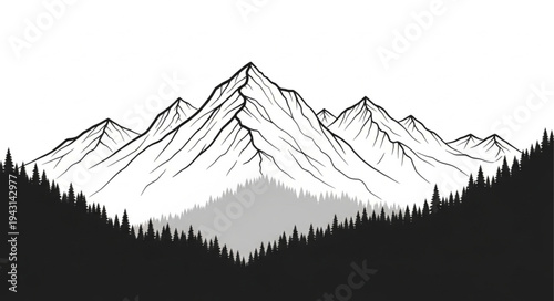 Mountain Range with Forest Illustration.