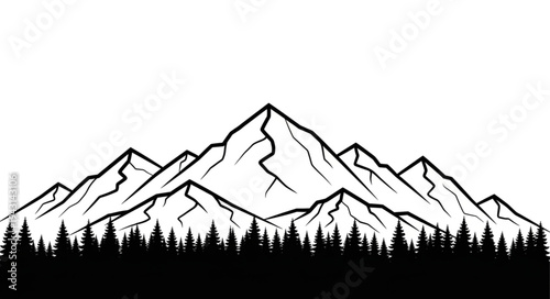 Mountain Range with Forest Silhouette.