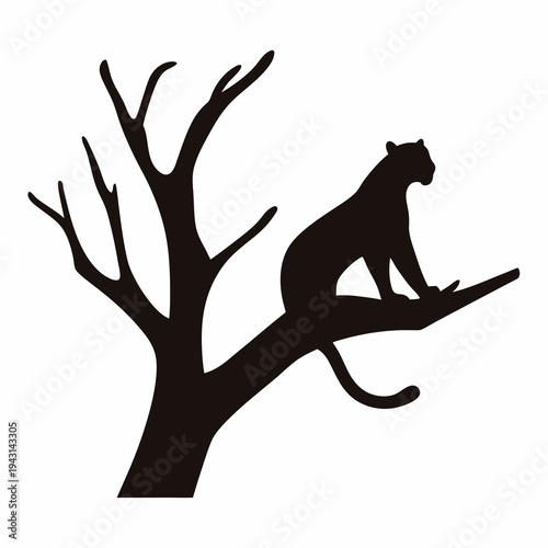 Silhouette of a black panther resting on a branch of a tree