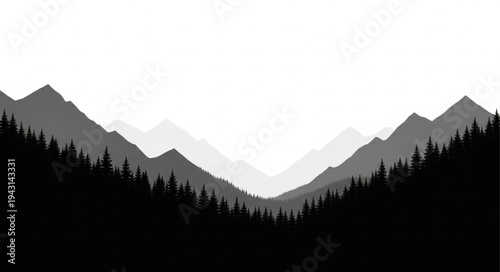 Mountain Range Silhouette Landscape Scene.