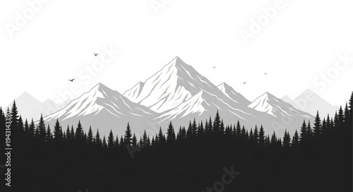 Mountain Range Silhouette Landscape Scene.