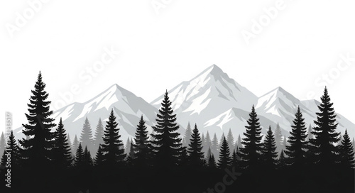 Mountain Range Silhouette with Forest.