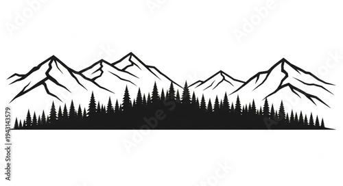 Mountain Range Silhouette with Forest.
