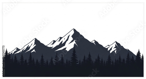 Mountain Range Silhouette with Snow.