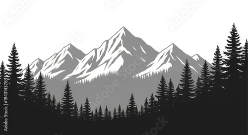 Mountain Range Silhouette with Snow.