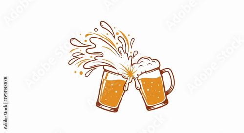 Two glasses of beer clinking together with splash and foam
