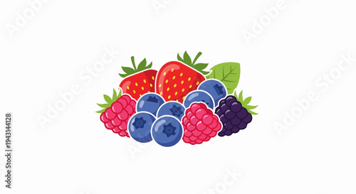 A vibrant arrangement of assorted berries, including strawberries, blueberries, raspberries, and blackberries