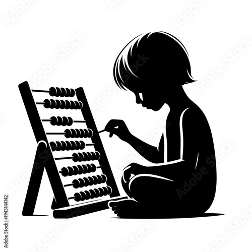 Child learning with abacus, focused, studying, educational background