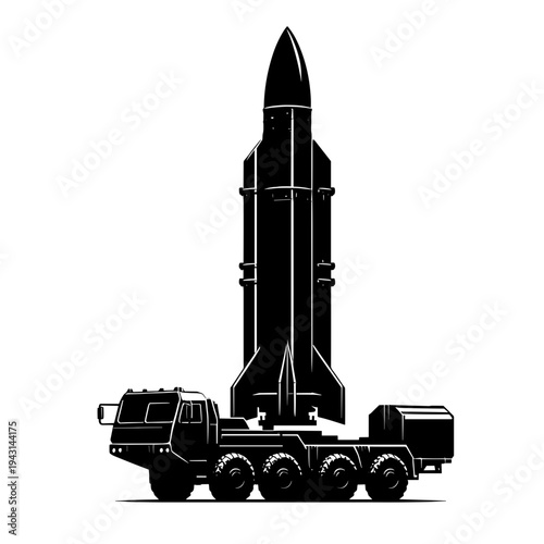 Missile on transporter, black, industrial, military vehicle