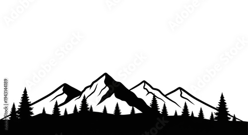 Mountain Range Silhouette with Trees.