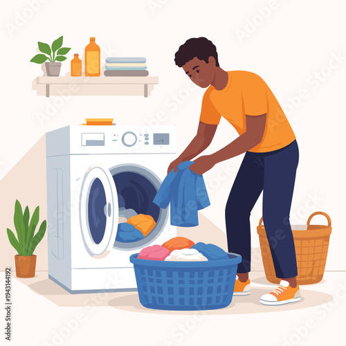Man loading clothes into a washing machine
