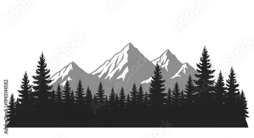 Mountain Range Silhouette with Trees.