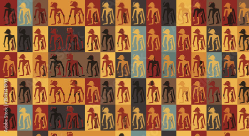 Pattern of Ancient Egyptian Figures in Colorful Grid.