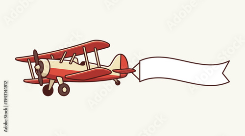 Red Cartoon Biplane with Banner Attachment.