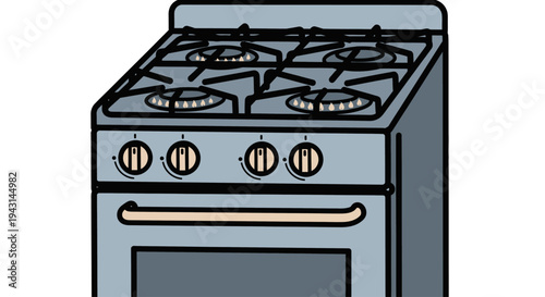 Gas Stove with Four Burners and Oven.