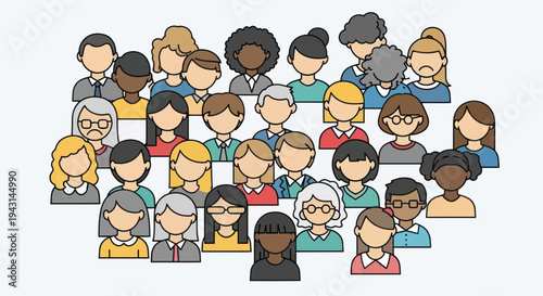 Diverse Group of Cartoon People Together.