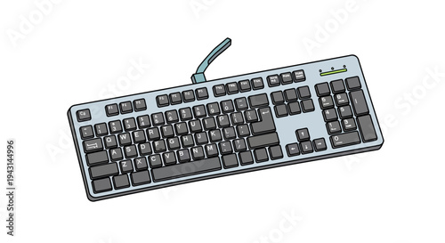 Computer Keyboard with Cable and Keys.