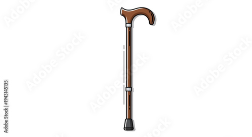 Wooden Walking Stick with Handle and Tip.