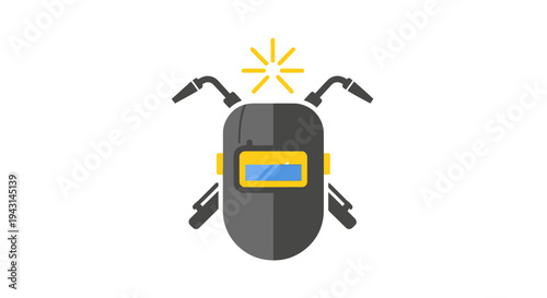 Welding Helmet with Yellow Shield and Sparks.