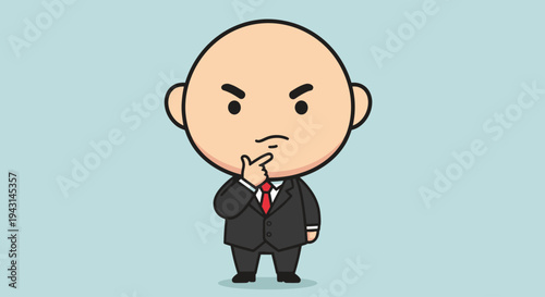 Bald Cartoon Man in Suit Thinking.