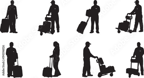 Black Solid Aerospace Design Engineer Silhouettes Set of Six on White Background