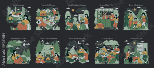 Outdoor Activities and Relaxation Vector Illustration Set