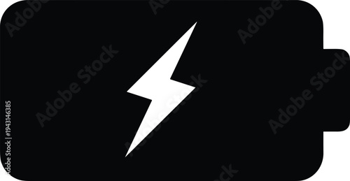 Black Battery Silhouette Icon With A White Lightning Bolt Symbol Indicating Charging Status Power Level Energy Supply And Electric Technology Loading Concept
