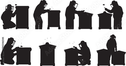 Black Solid Apiary Beekeeper Silhouettes Set of Six on White Background