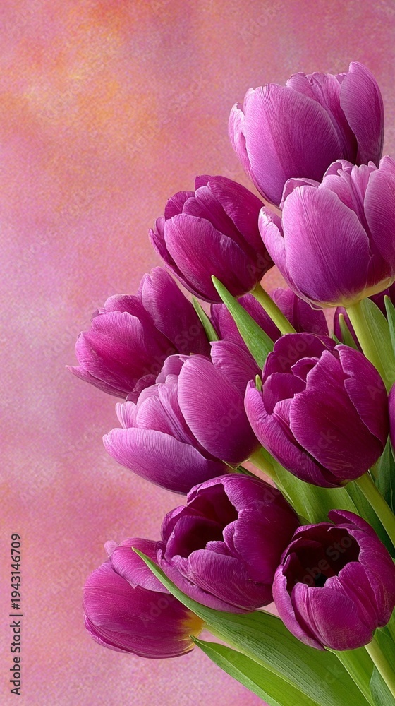 Obraz premium Soft blossoms: a celebration of feminine grace. Movie artwork. Vibrant bloom: tulips and daffodils on a gentle background. Drama poster. Poster graphics.