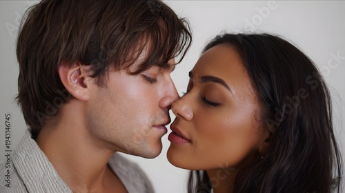 A tender intimate moment as a loving couple leans in for a passionate kiss eyes closed embodying deep connection and romance