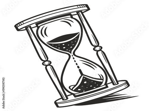 Vintage hourglass with sand flowing, time passing concept, classic illustration, symbol of time management