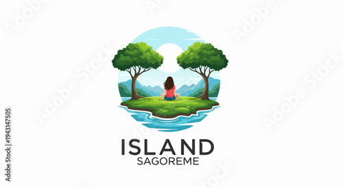 Serene island vista with trees framing a person in repose