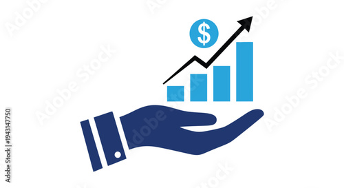 Vector graphic illustration depicting a human hand holding a financial growth chart with dollar sign
