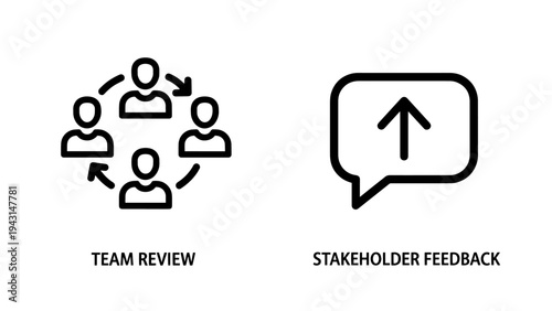 Team review and stakeholder feedback icons representing collaboration and communication processes