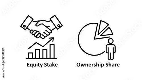 Equity stake and ownership share outline icons for business deais, investment, and financiai distribution concepts