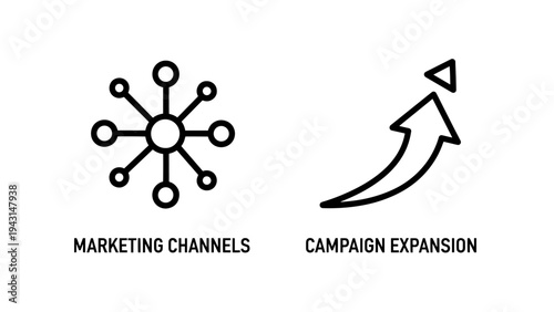 Marketing channels and campaign expansion outline icons for business strategy and digitai promotion