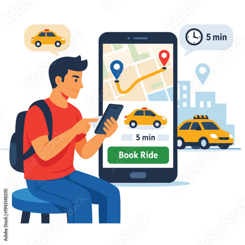 Person booking a taxi ride using smartphone