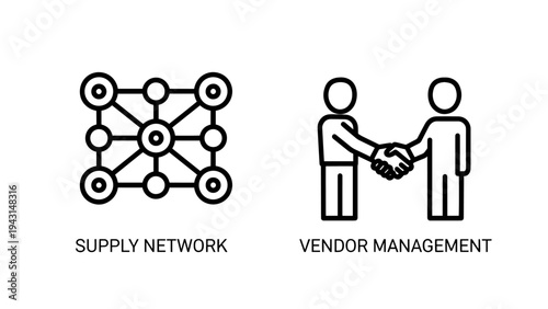Εκτύπωση καμβά Supply network and vendor management icons illustrating business connections, pa
