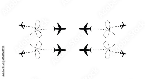 Airplanes flying along dotted line paths illustrate travel and journey concepts