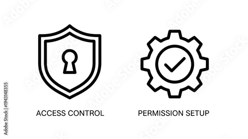 Access control and permission setup icons for digitai security management and system configuration